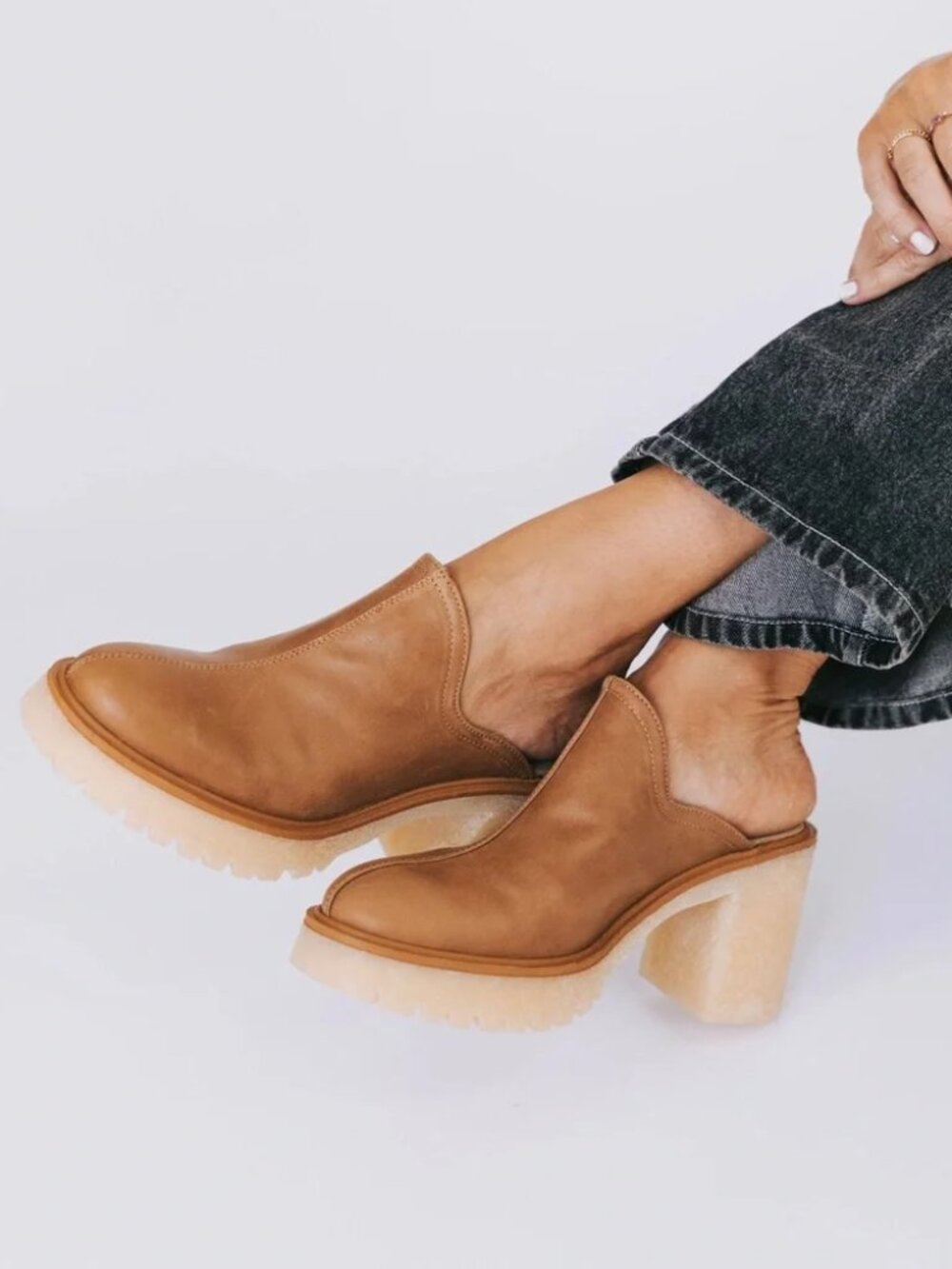 Free People James Brown Leather Platform Mule Heel EU 38 / US 7.5